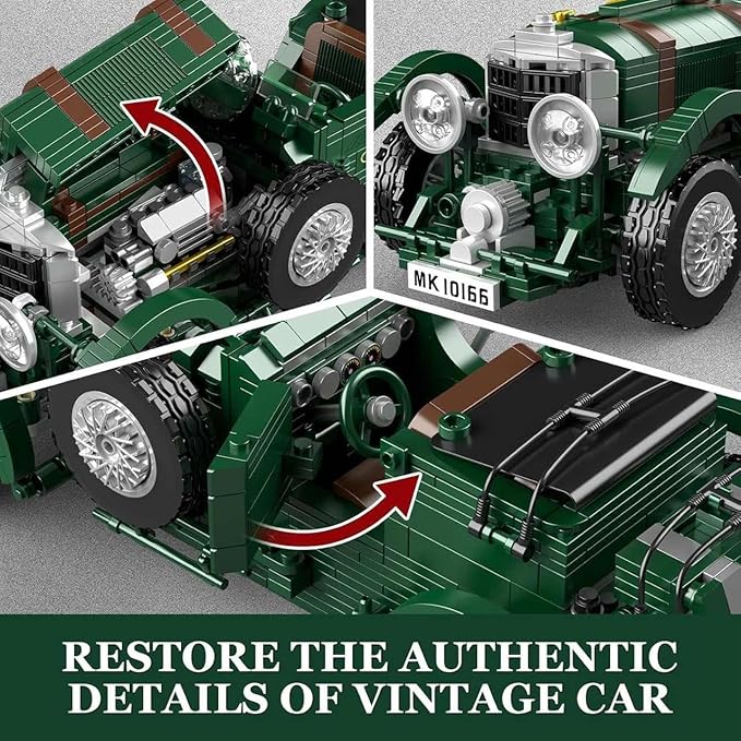 Mould King 10166 Blower Car Building Sets 1147+Piece MOC Oldtime Classic Sports Car Building Block Kits Collectible Racing Supercar Model for Adult