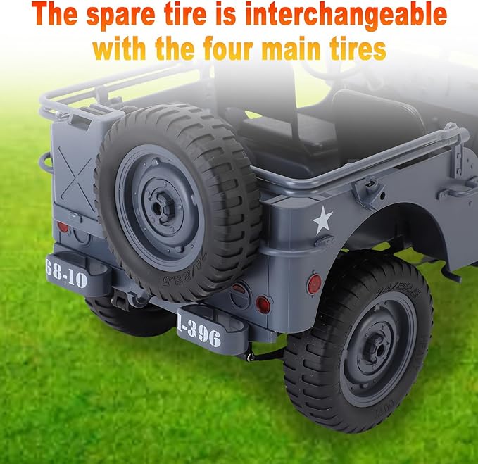 RC Crawlers 1:10 Scale D888 Willys Military Jeep 2.4Ghz 4WD Off Road Rock Crawler with Lights Removable Accessories All Terrain RC Jeep Toy for Adult Teens-Upgradable (2 Batteries)
