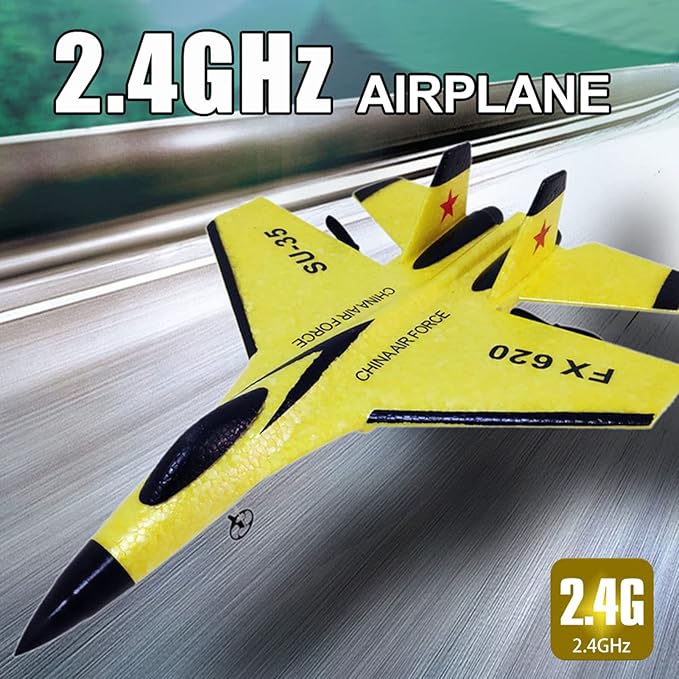 GoolRC FX620 RC Airplane 2.4GHz Remote Control Airplane 2 Channel RC Plane SU-35 RC Glider EPP Aircraft Model with 3-Axis Gyro Outdoor Flight Toys for Teens and Adults with 2 Battery (Yellow)