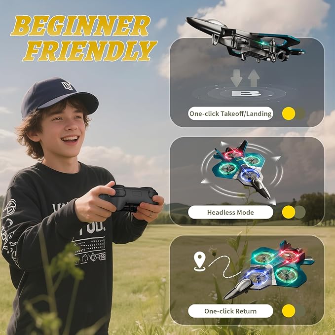 4DRC Foam RC Plane for Adults Kids Remote Control Airplane Toys for Boys Kids Adults Beginners RC Planes Fighter Jet Helicopter Drones for Kids Adults 360° Flip Easy to Fly