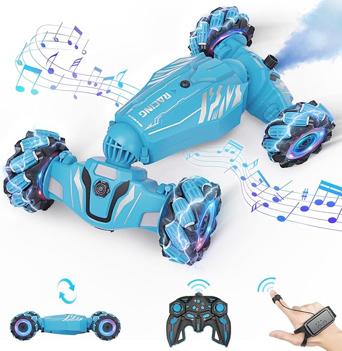 Dysaim Gesture Sensing RC Stunt Car Cool Birthday Gifts for Boys Ages 6-12 Toys 4WD Remote Control Car 360° Rotate Transform Drift RC Cars with Lights Music Sprayer 2.4Ghz Hand Controlled