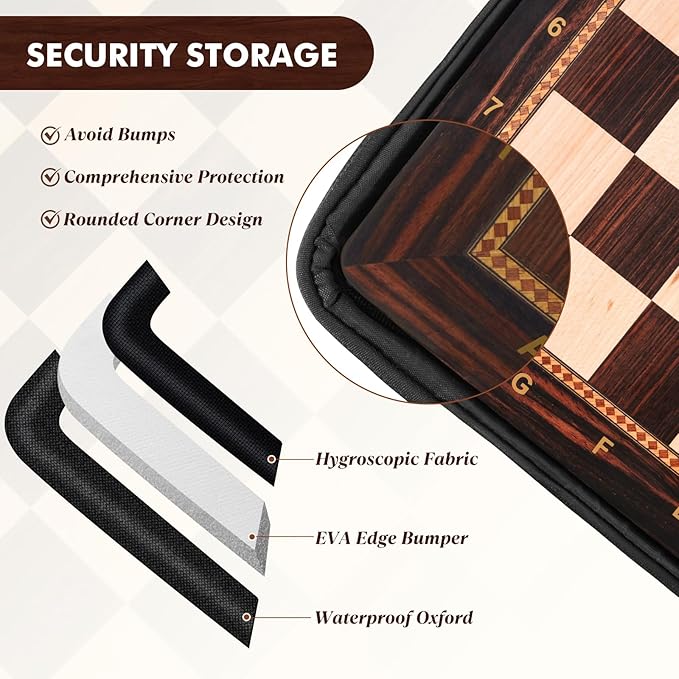 Peradix Wooden Chess Board 18.89 Inch Professional Tournament Chessboard with Storage Bag Premium Luxury Board Game for Adults Kids and Family Game Night &amp Gift Packages Board Only No Pieces