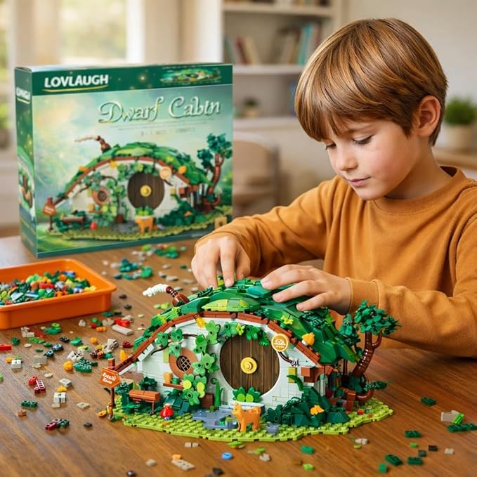 Bag End Dwarf Hole Building Blocks Set (1088 PCS) - 35x27x15cm Model with Interior LED Light Working Doors - Collectible Display Cabin blokcs