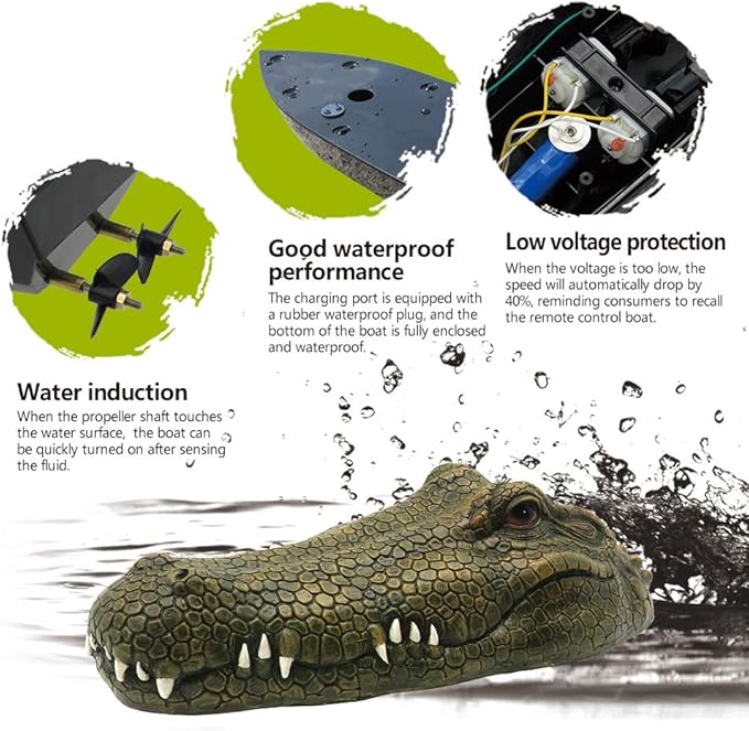 GoolRC Flytec V002 RC Boat 2.4G Remote Control Electric Racing Boat for Pools with Simulation Crocodile Head Spoof Toy