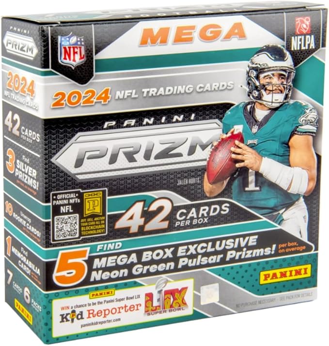 2024 Prizm Football Mega Box (Neon Green Pulsar) (42 Cards) (Look for Williams Daniels Maye Nix Penix McCarthy Rookies!)