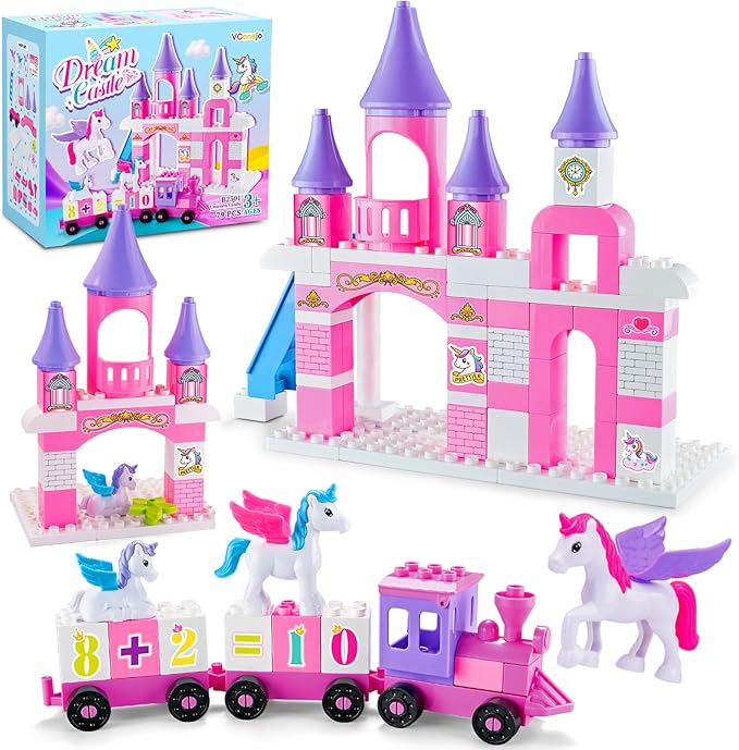 Classic Building Blocks for Toddlers - Compatible with Major Brands Unicorn Theme Princess Castle &amp Number Trains Classic Bricks Creative Educational Buildable Kits for Girls Boys Ages 3 4 5
