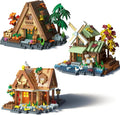 3 Mini Wooden Cabins Micro Building Blocks Toy Set A-Frame House-Mountain Treehouse-Windfall Architecture Kit Compatible with Lego Natural Construction Collection Gift for Adult Teen(2000+PCS)