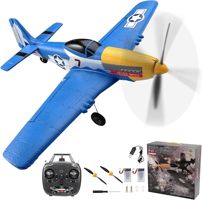 jaming RC Plane 4 Channel P-51D Mustang Fighter for Adults and Kids4 Channel Remote Control Airplane RTF with 6-Axis Gyro3D Aerobatics2.4GHz Radio Controlled Aircraft for Beginners