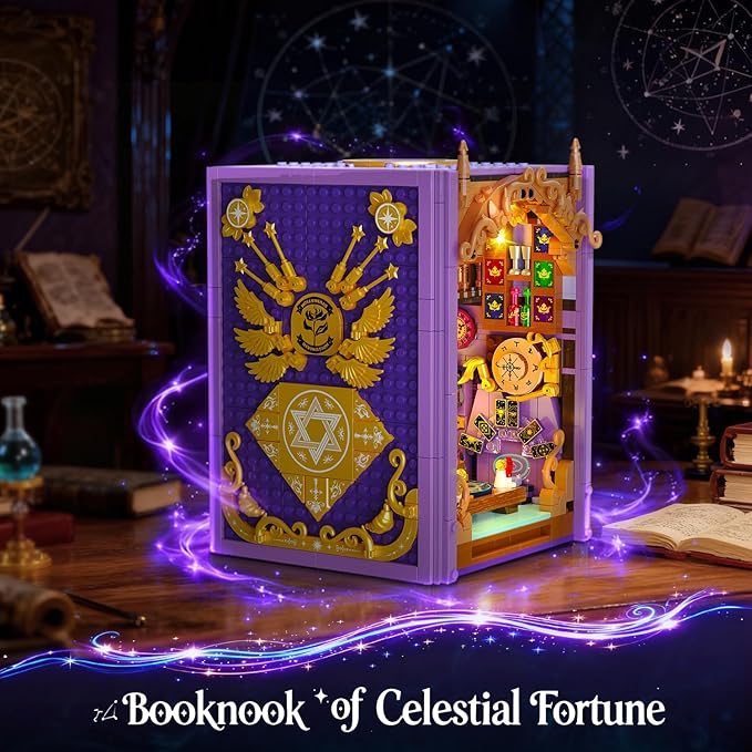 Upgraded Mystic Divination Book Nook Building Set with Rechargeable Lights 1447 PCS DIY Magic Booknook Building Block Kit Home Decor Miniature Book House Model Gift for Adults Boys Girls 12+