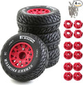 1/10 RC Short Course Truck Tires And Wheels With 12mm 14mm 17mm Hex 113mm 1/8 Rubber Tyres For 1/8 or 1/10 Scale On Road Car HSP Sonic 94102 GT PTG-2 Tamiya TT02 RC Racing Car 4PCS (Red B)