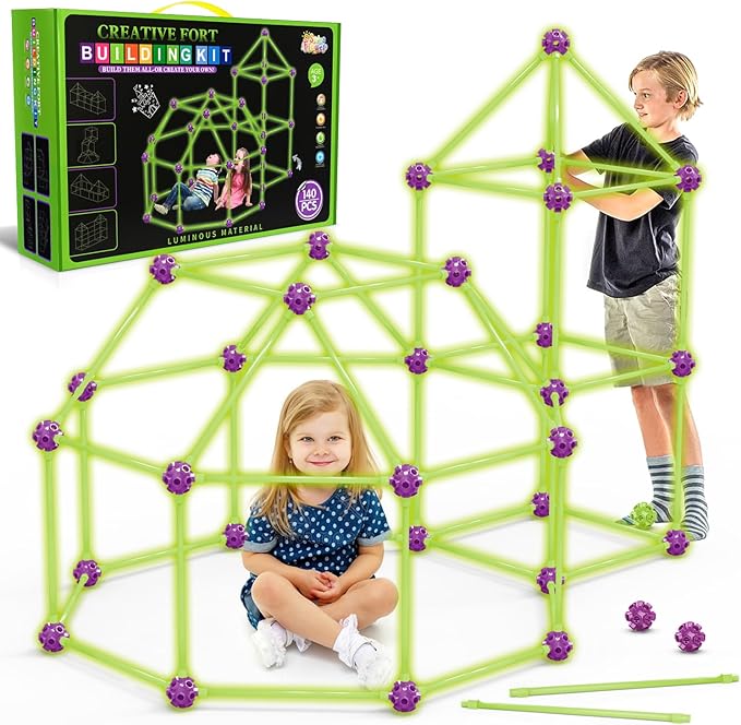 Glow In The Dark Fort Building Kit for KidsSTEM Construction Toys Educational Gift for 4 5 6 7 8 9 10 11 12 Years Old Boys and GirlsUltimate Creative Set for Indoor &amp Outdoors Activity140 Pcs