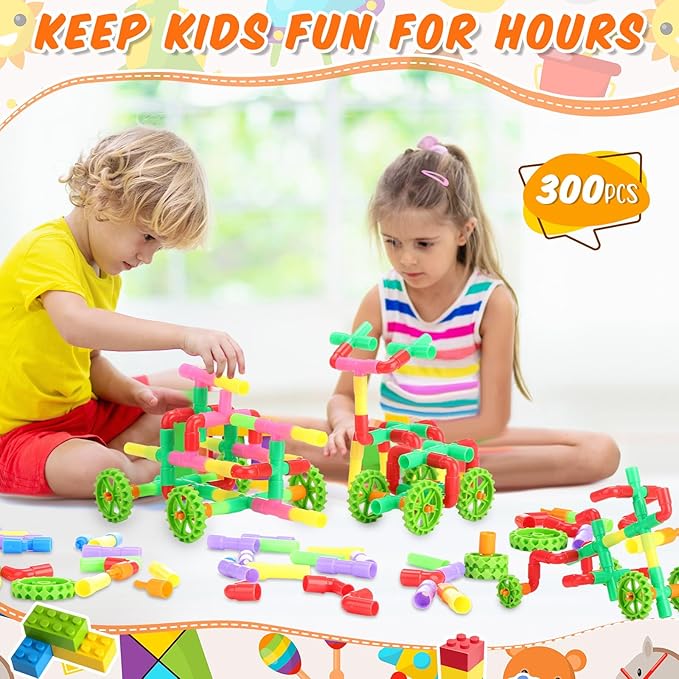 Libima 300 Pcs Tubular Pipes Building Blocks for Kids Over 6 Years Old Stem Building Toy Colorful Tube Pipe Toy Construction Set for Toddlers Educational Preschool Learning