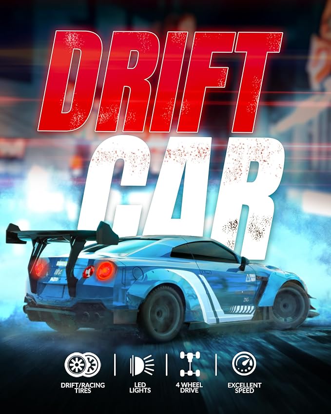 RACENT RC Drift Car 1:20 Scale Remote Control Car with LED Lights 2.4GHz 20KM/H 4WD High Speed RC Vehicle Racing &amp Drifting Tires Two Batteries Toy Idea Gift for Adults Boys Girls and Kids (B