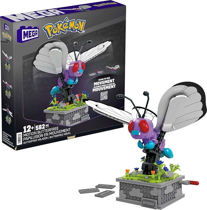 MEGA Pokémon Building Toys Set Motion Butterfree with 605 Pieces 7 Inches Tall Moving Wings Kids or Adult Collectible