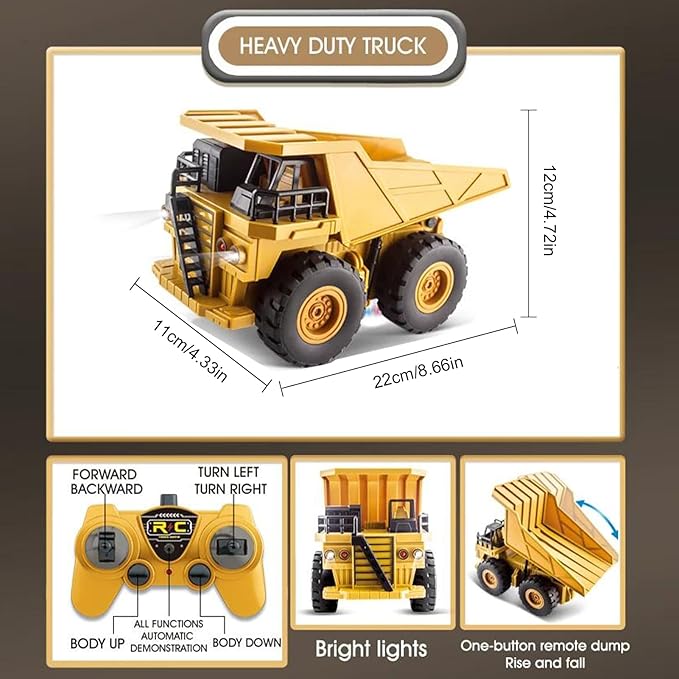 Remote Control Dump Truck 2.4Ghz 6 Channel RC Construction Vehicle Toy with Lights Music Electric Transport Garbage Truck Toys for Teen Birthday Gift
