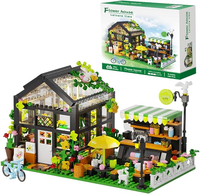 Flower House Building Set with LED City Street House Flower Shop Building Blocks Toy Valentine Gift for Girls 8-12 Year Mini Brick 680pcs