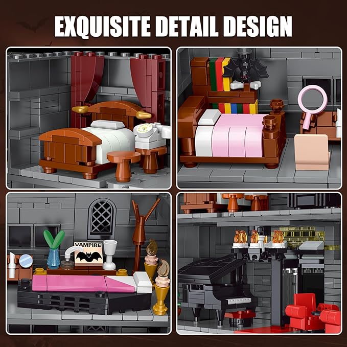Haunted House Building Set with Lights Halloween Mansion Building Block Toy Compatible with Lego Adults Idea for Boys Girls Movie Fan Age 14+ (1686 PCS)