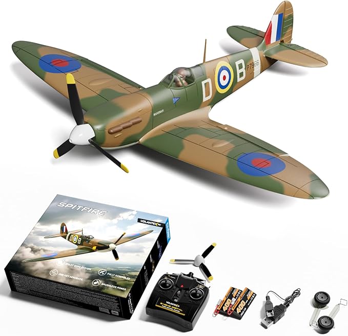 volantexrc Brushless RC Plane 4 Channel Remote Control Airplane Fighter Spitfire RTF with Aileron Gyro Aerobatics &amp 3 Modes Easy to Fly Hobby Radio Controlled Aircraft for Beginners