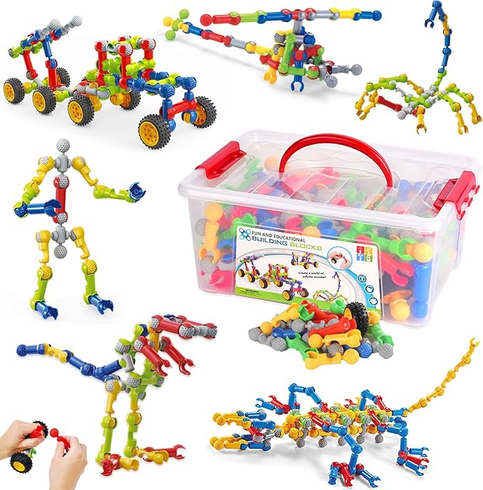 170 Pcs STEM Building Toys for Kids Ages 4-8 Building Blocks Educational Construction Engineering Building Kit for Ages 3 4 5 6 7 8 9 Year Old Creative Kids Games Christmas Birthday Gifts Boys Girls