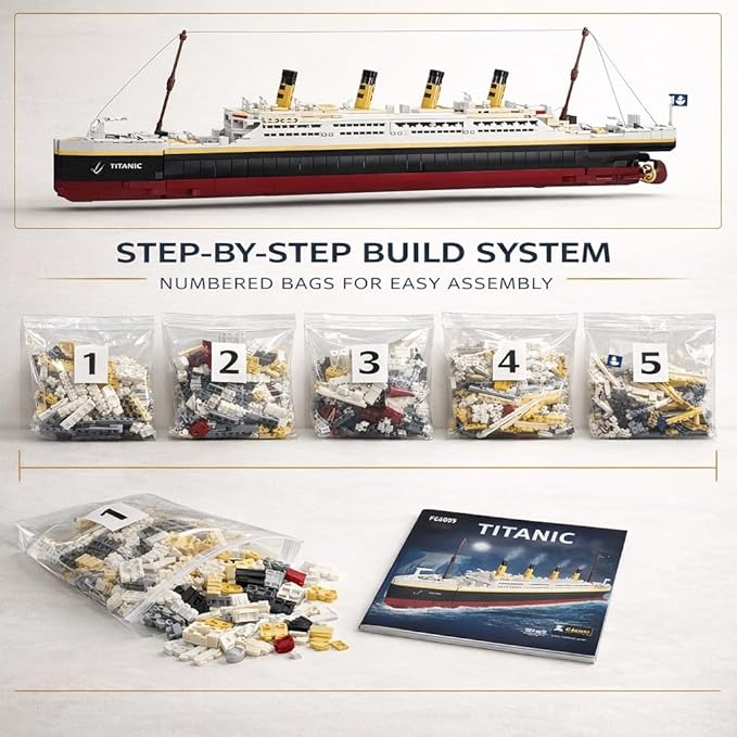 Liberty Imports Titanic Model Kit - 2022 Pieces Large Cruise Ship Building Blocks Set STEM Educational Toy Gifts for Kids and Adults Collectible Display