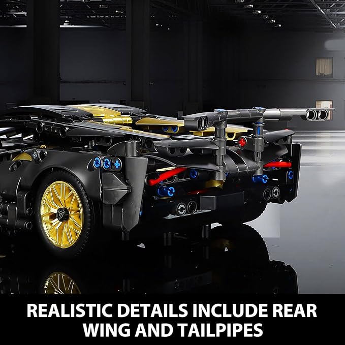 GEVINST Collectible Sports Race Cars Building Set with LED Lights Model Car Kits for Boys 8-12 and up Adults 1:14 Scale Black Gold Supercar Gifts (1309 PCS)