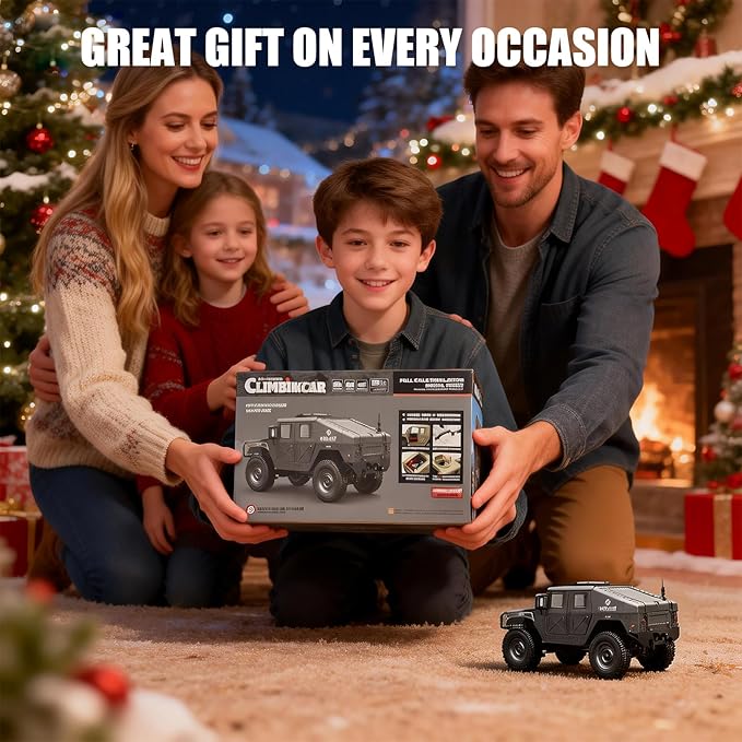2.4GHz All Terrain RC Military Truck 4WD Remote Control Car Off Road Waterproof with Headlights Turn Signal Lights and Rechargeable Batteries Vehicle Toy Gifts for Adults Kids Age 8+ (Black)