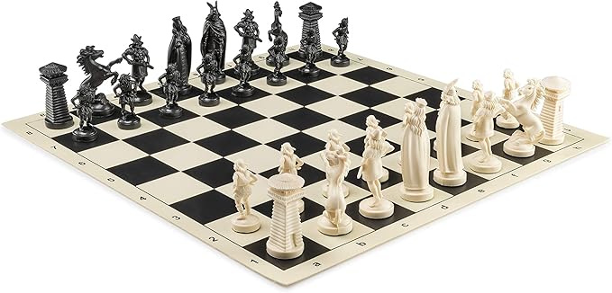 Viking Chess Set - Chess Board B/W- Size 173 + Viking Chess Pieces 375 B/W
