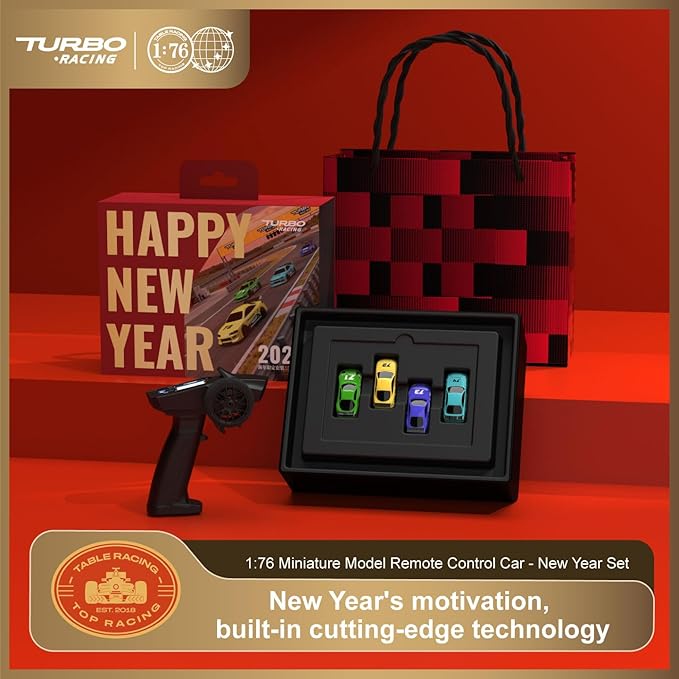 TurboRC New Year 4-Piece Set 1:76 Mini Sports Car 4CH 2.4GHZ Remote Control Full Proportional RTR Kit with P32-S 4CH LCD Controller and RX41 Receiver(C71、C72、C73、C74)