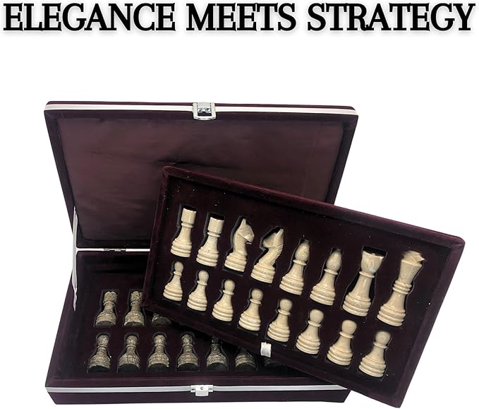 Handcrafted Premium Marble Chess Pieces Set – Elegant 32-Piece Replacement for 12-15 Inch Chess Boards Storage Box (Verona and Grey)