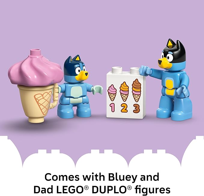 LEGO DUPLO Bluey Ice Cream Trip with Bluey - Toddler Toy for Kids Boys and Girls Ages 2+ - Includes Figure and Ice Cream Stand - Sensory Toy for Pretend Play - Preschool Gift Idea - 10458