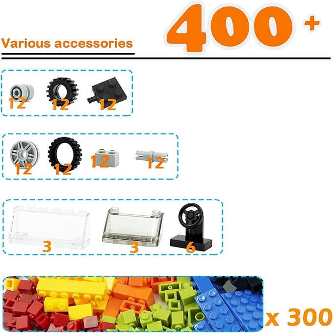 Classic Bricks Wheels and Axles Sets Over 400pcs Car Parts and Pieces Tires Educational Building Kits Toys