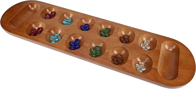 Coffee Table African Stone Game - Solid Wood with Walnut Stain