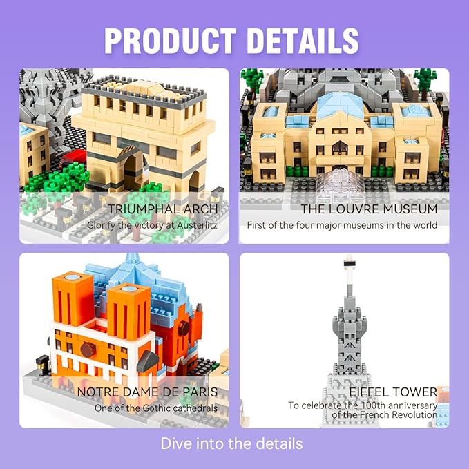 DAHONPA Paris Skyline Architecture Micro Mini Building Blocks Set(2462 Pieces) Gift for Kids and Adults