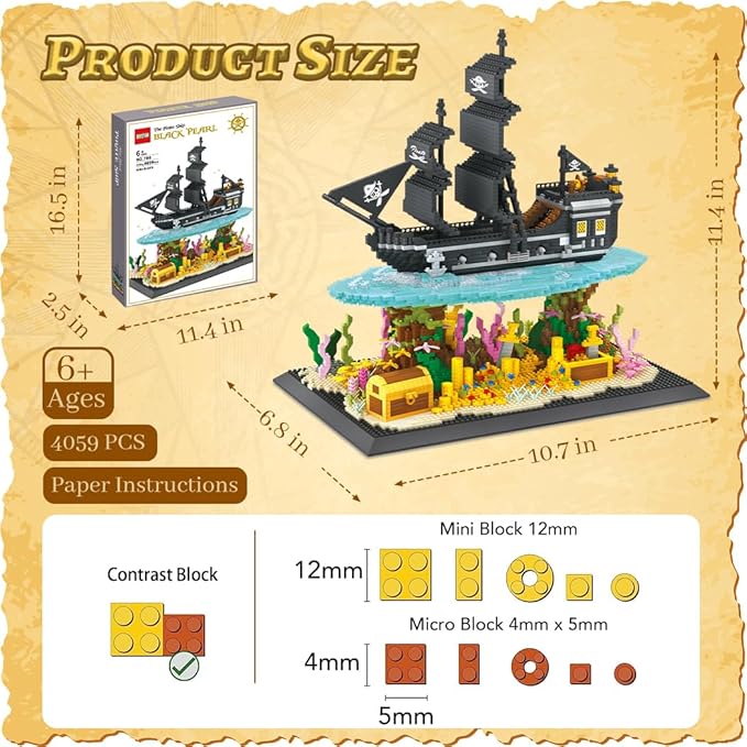 Pirate Ship Building Kit 4059PCS Micro Building Block Set Build-and-Display Toy for Adults Home Decor Gifts for Teens and Adults with A Passion for Pirate Ship