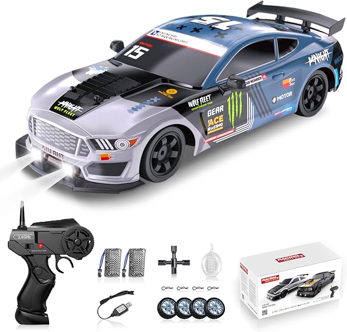 RC Drift Car Drifting RC Car 2.4GHz 1:16 Remote Control Cars 4WD High Speed Racing Vehicle with LED Lights Two Batteries and Drifting Tires Racing Sport Toy Cars for Adults Boys Girls Kids