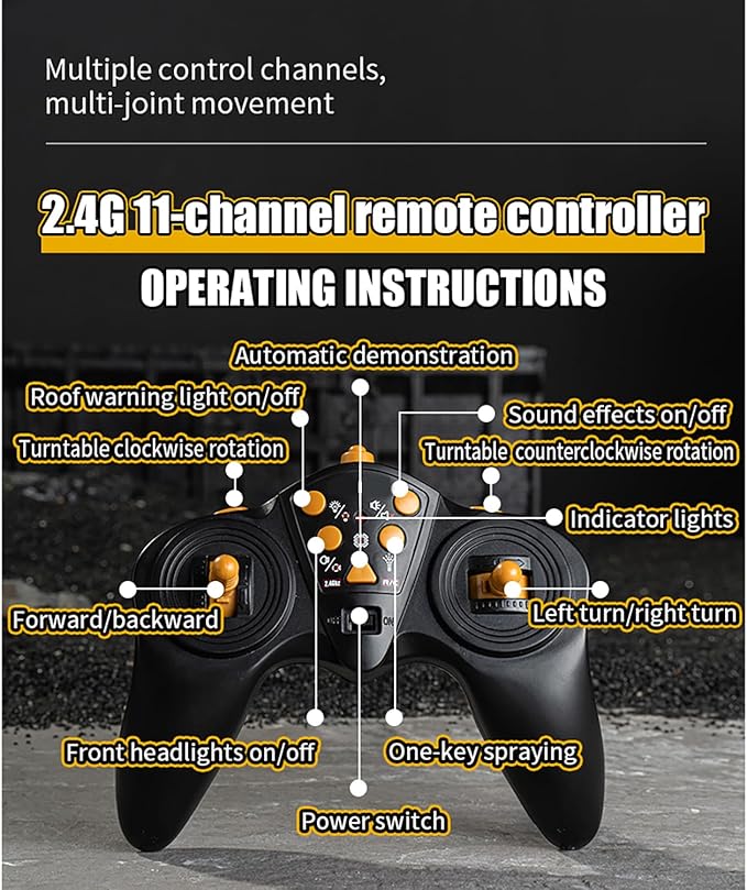 18.9 Inches 11 Channel Remote Control Cement Pump Truck 1/18 Scale 1-Batteries 2.4Ghz RC Concrete Construction Vehicle with Water Pump for 14y+ Beginnes (Grey 8-Wheels)