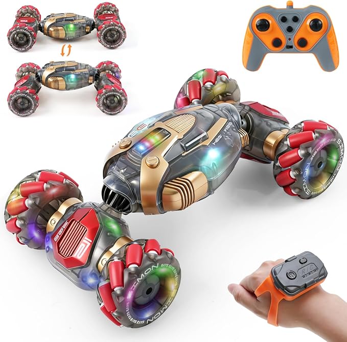 Gesture Sensing Remote Control Stunt Car for Kids Ages 6 7 8-12 - Best Birthday Gifts for 6 7 8 9 10 11 12 13+ Year Old Boys 2.4Ghz 4WD Off-Road Vehicle with Lights &amp Music