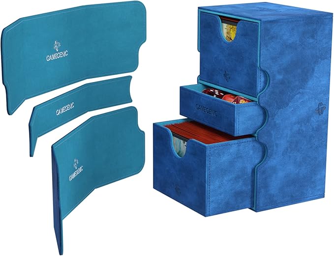 Stronghold 200+ XL Convertible Deck Box | Double-Sleeved Card Storage | Card Game Protector with Accessories Drawer | Nexofyber Surface | Holds up to 200 Cards | Blue | Made by Gamegenic (GGS20110ML)
