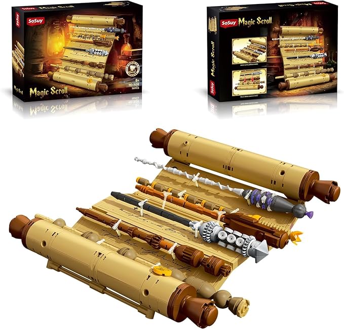 Sosuy Magic Scroll Wand Building Blocks Set — Wizard Scroll Kit with 6 Active Wands Collector Display Model Construction Ideal Gift for Fantasy Movie Fans for Kids Teens Adult 761 Pcs 8+