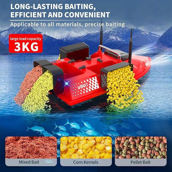 RC Bait Boat for Fishing with 4 Boxes Dual Antena and 18000mAh Battery for 500M Long-Range Bait Boat with LED Light Hook Release High-Definition Color Screen Remote Control
