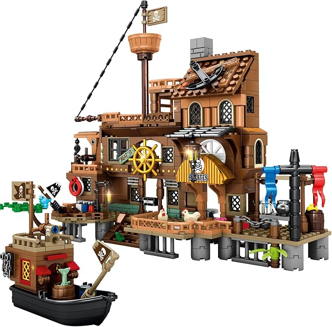RiceBlock Pirate Ship Building Toys Pirate Wharf Themed City Store Building Bricks Sets for Boys Age 8-12 573 Pieces