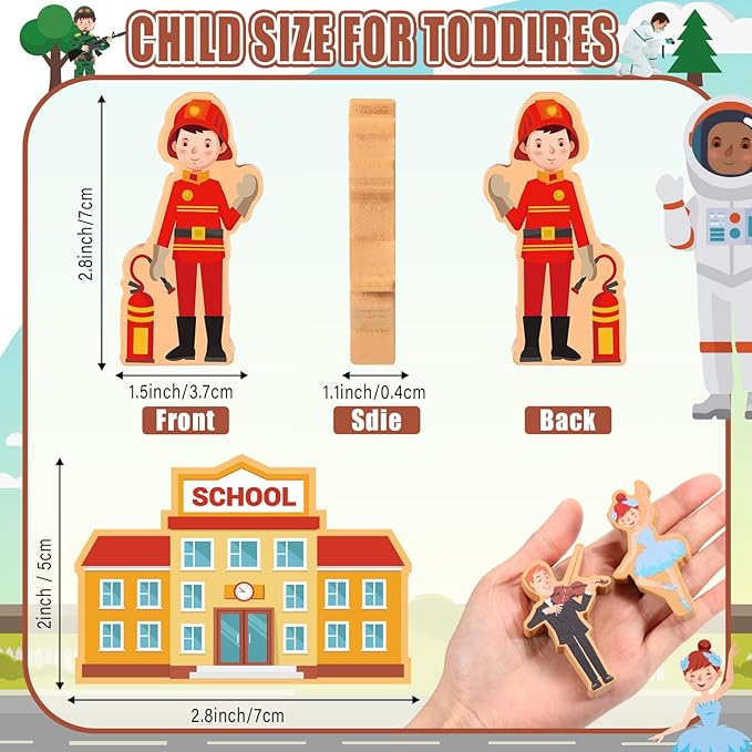 Blosssound 40 Pcs Wooden Community Helpers for Kids Little Occupations Figures Play Toys Wooden Blocks Multicultural Career Preschool Classroom Educational Supplies Birthday Gifts