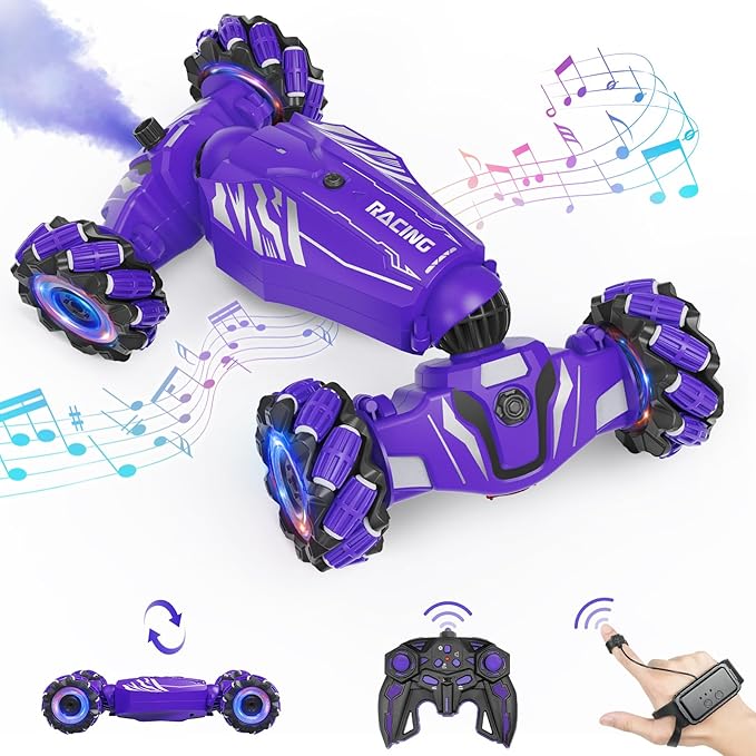 Dysaim Gesture RC Car Birthday Gifts Toys for Boys Girls Age 6-12 4WD Remote Control Car 360° Rotate Transform Drift RC Cars with Lights Music Sprayer 2.4Ghz Hand Controlled