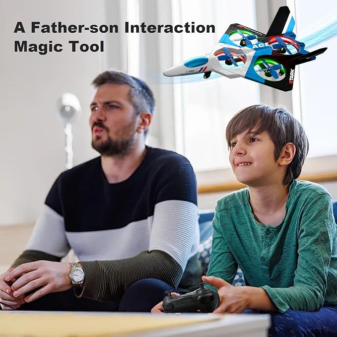 4DRC V39 Foam Remote Control Airplanes RC Planes with CameraRC Airplane Fighter Jet with LightGravity Control Auto-Follow Trajectory FlightOne Key Take Off 2 BatteriesBlue