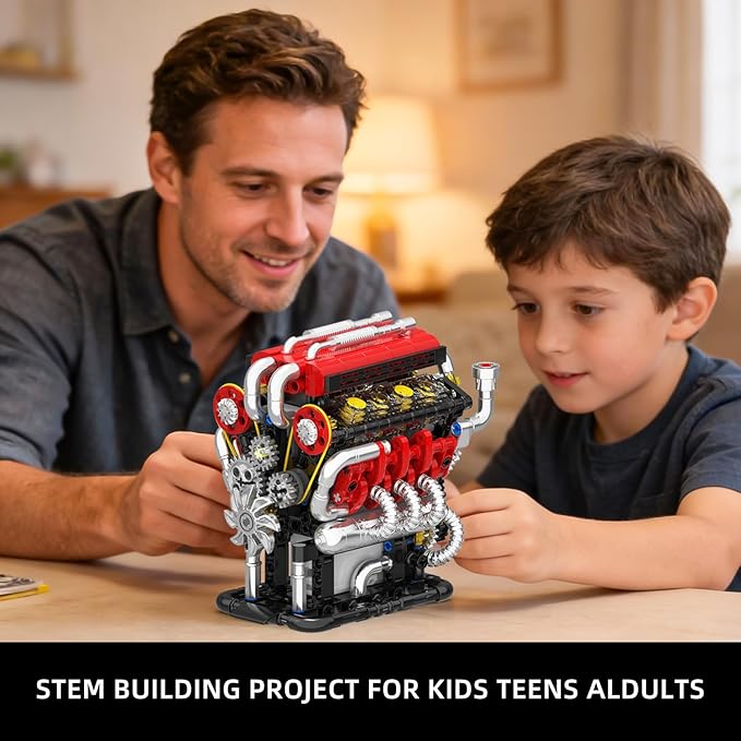 V8 Engine Building Set V8 Engine Model kit That RunBuild Your Own Mini V8 Model Engine Kit with MotorHome or Office DécorSTEM Physical Science Experiment Toy for Kids 8+ and Adults(538PCS)