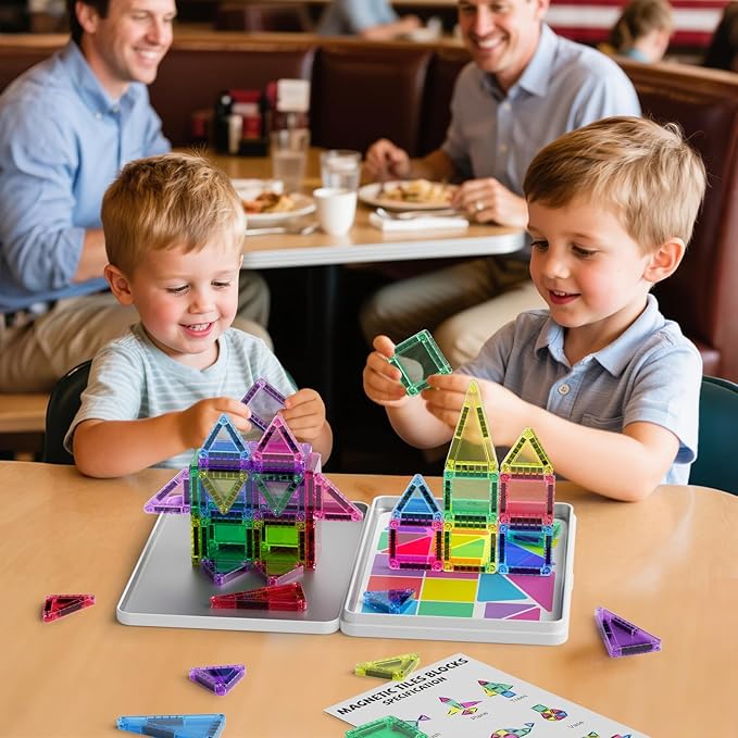 42PCS Mini Magnetic Tiles Travel Set with Iron Storage Box - Portable STEM Building Blocks for Kids 3-8 Montessori Educational Magnet Toys for Airplane Car Rides &amp On-The-Go Play