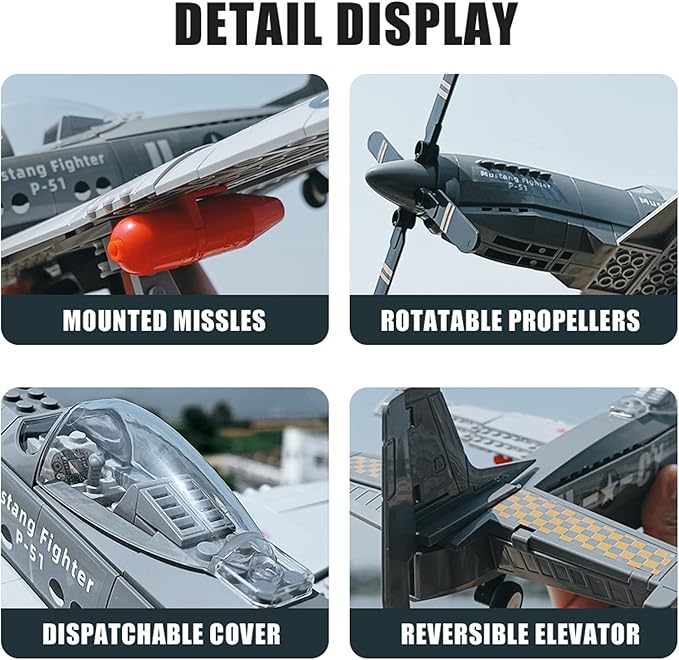 P-51 Mustang Fighter Jets Building Block Set 258 PCS Bomber Airplane Building Toys WW2 Plane Gifts for Adults