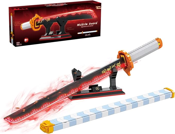 Anime Sword Building Set 790 Pieces Black Katana Model with Blue Scabbard &amp Stand Japanese Samurai Cosplay Prop Construction Toy Demon Hunter Style Gift for Teens &amp Adults