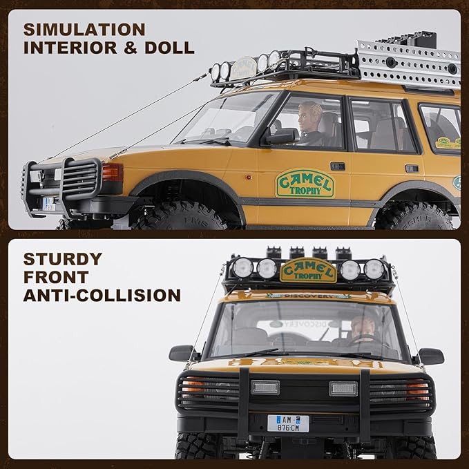 FMS 1/10 FCX10 Land Rover Camel Trophy Edition RC Crawler Hobby RC Rock Crawler with Lighting System 4-Link Suspension for Adults RS (Discovery)