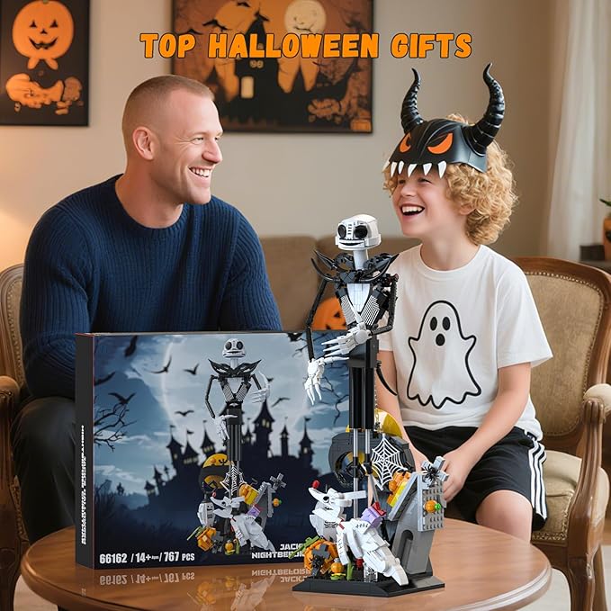Horror Skull Building Set Before Christmas Haunted House Building Blocks Set Pumpkins and Skeleton Ghosts Halloween Christmas Building Toys Gifts for Movie Fans Adults